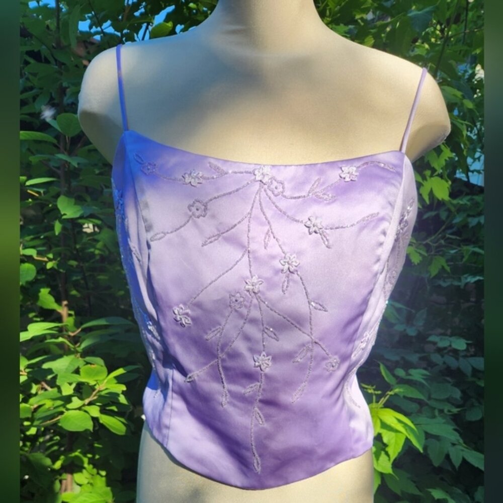 Y2k Lavender Size 18 Jewelled Flowers‎ Women's Top Corset Back